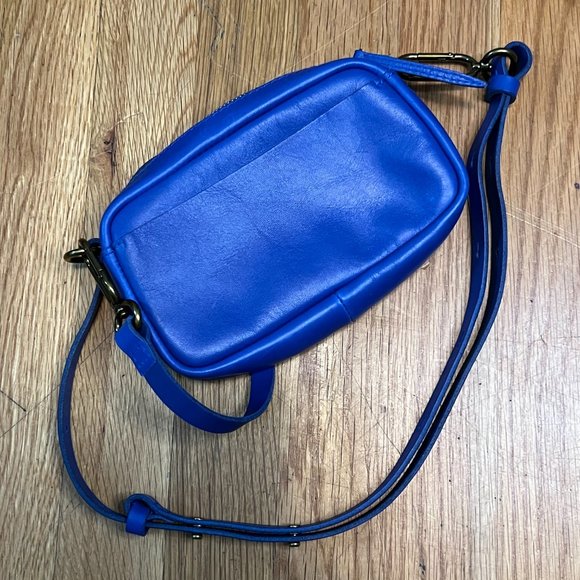 Madewell Mini Carabiner Crossbody Bag Purse, Electric Blue Cow Leather - Picture 6 of 12
